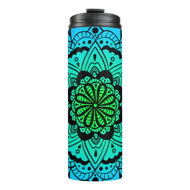 Garrafa Térmica Teal Ombré Mandala Flower Thermal Tumbler (Frente)