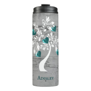 Garrafa Térmica Teal Tree of Hearts Personalised Thermal Tumbler