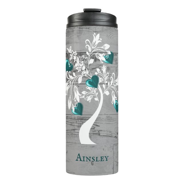 Garrafa Térmica Teal Tree of Hearts Personalised Thermal Tumbler (Frente)