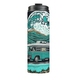 Garrafa Térmica Teal Vintage RV Camper na Montanha Retro