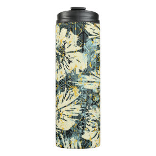 Garrafa Térmica Tecido de hibiscus ao estilo havaiano com fundo tr