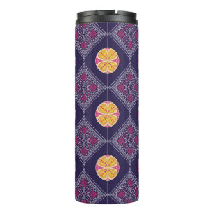 Garrafa Térmica Tecido Roxo Elegante com Padrão Floral Amarelo