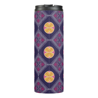 Garrafa Térmica Tecido Roxo Elegante com Padrão Floral Amarelo