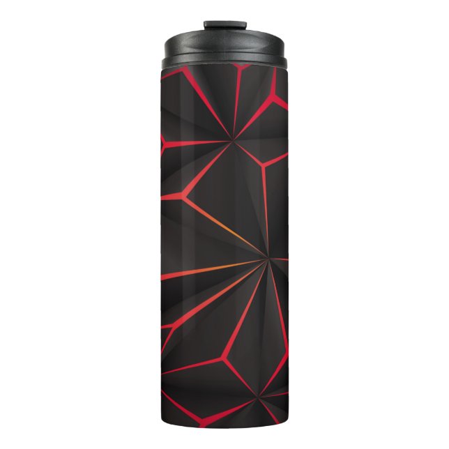 Garrafa Térmica tecnão futurista abstrato negro de polígono vermel (Frente)