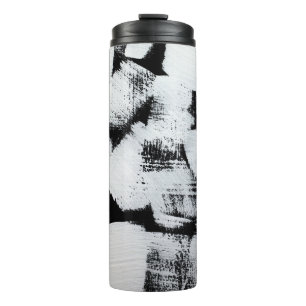 Garrafa Térmica Tela pintada abstrata preta e branca.