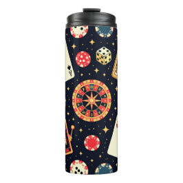 Garrafa Térmica tema de padrão de cassino no preto