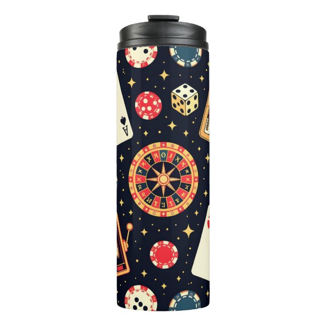Garrafa Térmica tema de padrão de cassino no preto (Frente)