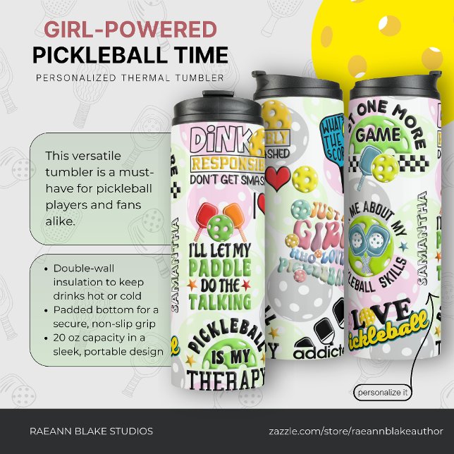 Garrafa Térmica "Tempo de Pickleball Empoderado por Meninas Person (Criador carregado)