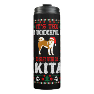 Garrafa Térmica Tempo Maravilhoso com Akita Christmas Ugly Sweater