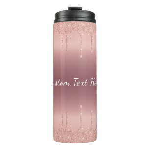 Garrafa Térmica Térmica com Brilho em Rose Gold Personalizar Texto