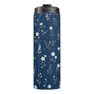 Garrafa Térmica Térmica com Padrão de Flor Silvestre Azul Marinho