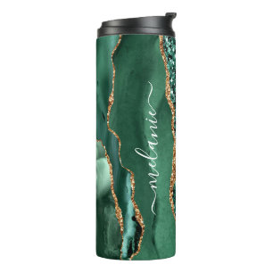 Garrafa Térmica Térmica Glitter Ouro Verde Tumbler Nome Personaliz