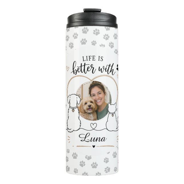 Garrafa Térmica Térmica Personalizada com Foto e Nome de Pet (Frente)