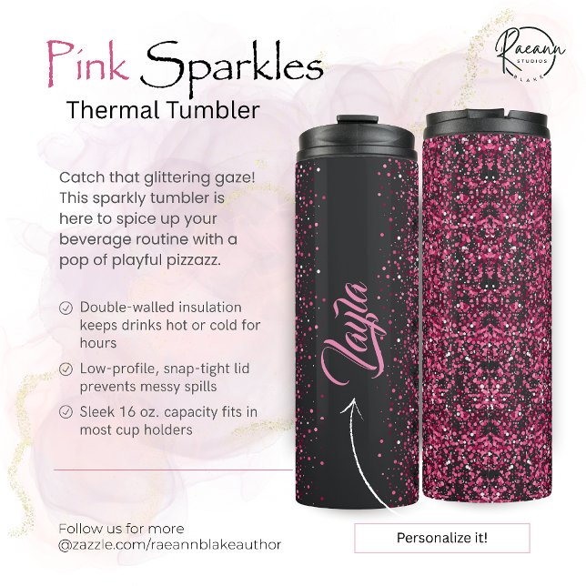 Garrafa Térmica Térmica Personalizada de Brilho Rosa (Criador carregado)