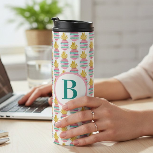 Garrafa Térmica Térmico do ananás branco e branco Dourado (Criador carregado)