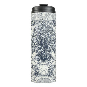 Garrafa Térmica Tesouros de praia, conchas marinhas, caranguejo, c