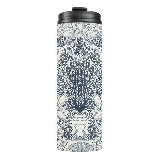 Garrafa Térmica Tesouros de praia, conchas marinhas, caranguejo, c (Frente)