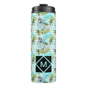 Garrafa Térmica Teste padrão abstrato da palmeira da aguarela
