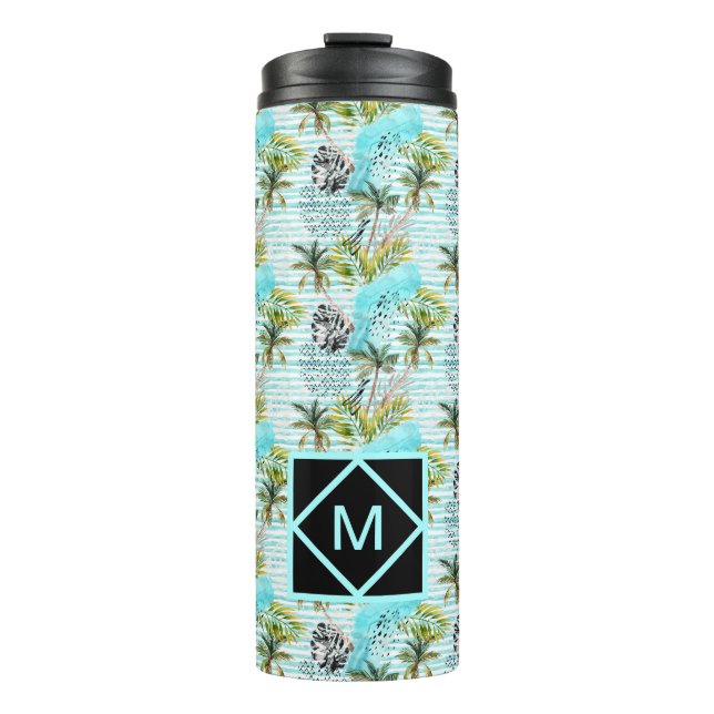 Garrafa Térmica Teste padrão abstrato da palmeira da aguarela (Frente)
