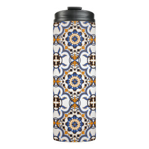 Garrafa Térmica Teste padrão amarelo azul de Azulejo do portuguê