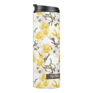 Garrafa Térmica Teste padrão amarelo & branco da aguarela da flor