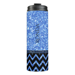 Garrafa Térmica Teste padrão azul do brilho & teste padrão preto