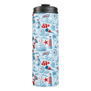 Garrafa Térmica Teste padrão branco e azul vermelho náutico