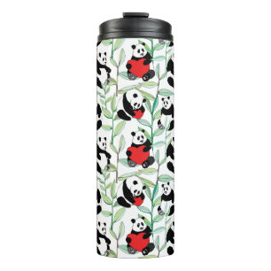 Garrafa Térmica teste padrão com as pandas bonitas com corações