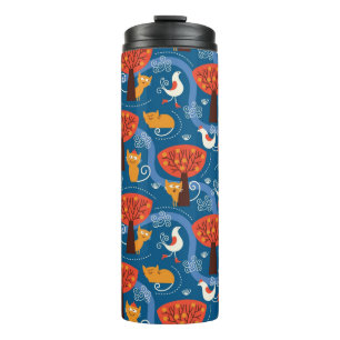 Garrafa Térmica teste padrão com gatos bonitos e pássaros