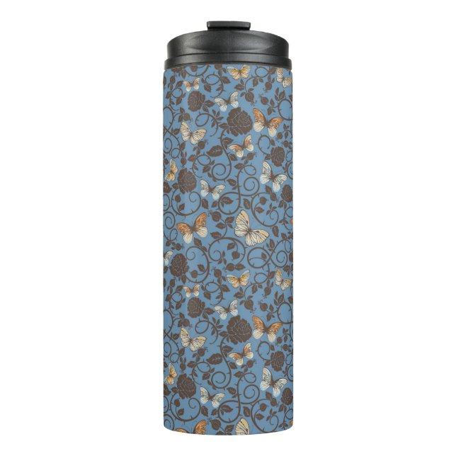 Garrafa Térmica teste padrão com rosas e borboleta (Frente)