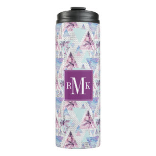 Garrafa Térmica Teste padrão cor-de-rosa & azul da aguarela da