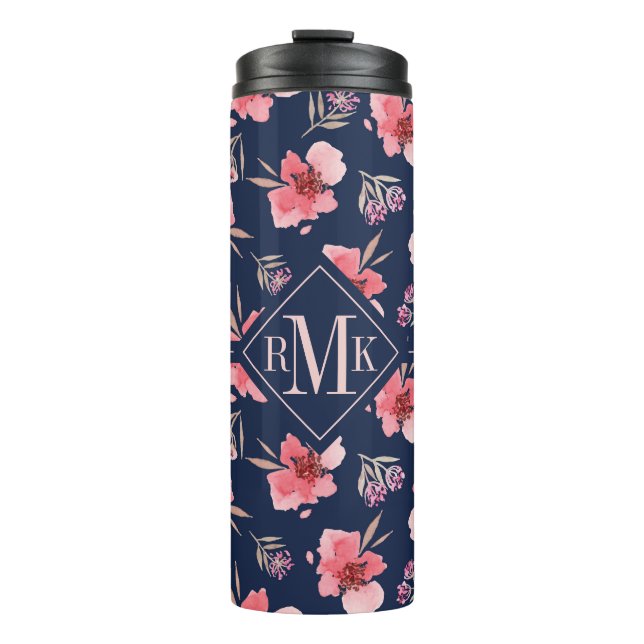 Garrafa Térmica Teste padrão cor-de-rosa escuro da aguarela do (Frente)