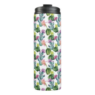 Garrafa Térmica Teste padrão da arte dos cactos da aguarela