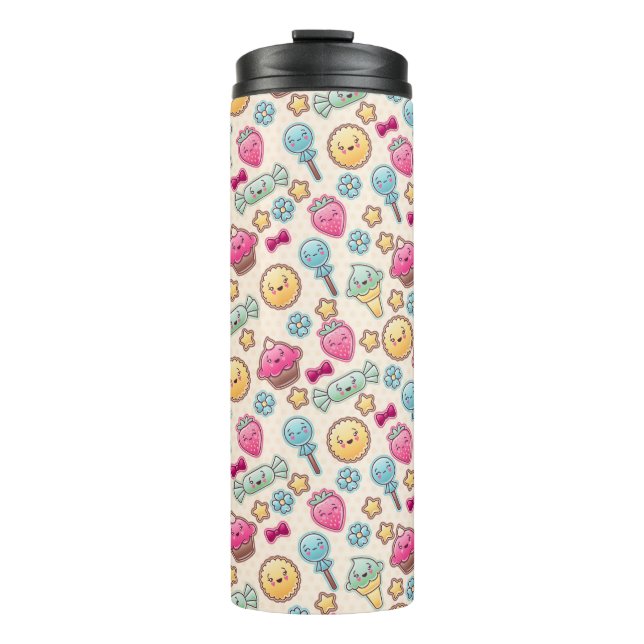 Garrafa Térmica Teste padrão da criança de Kawaii com doodles (Frente)