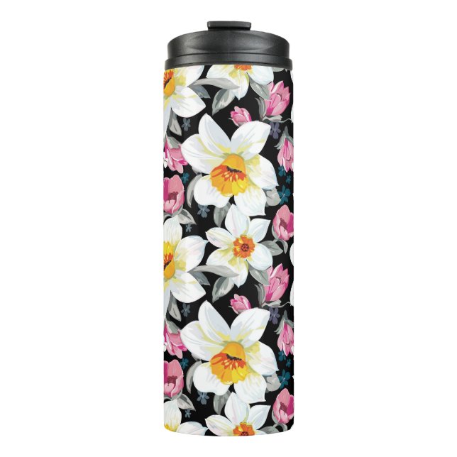 Garrafa Térmica Teste padrão da elegância com flores do narciso (Frente)