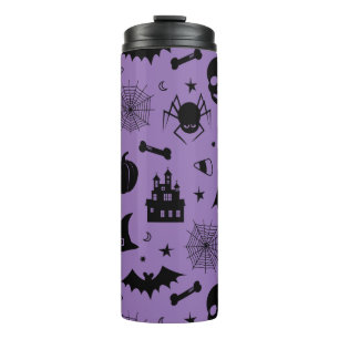 Garrafa Térmica Teste padrão do Dia das Bruxas roxo e preto