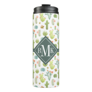 Garrafa Térmica Teste padrão ereto do cacto bonito do monograma