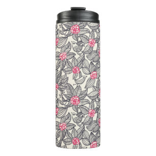 Garrafa Térmica Teste padrão floral com pássaros dos desenhos