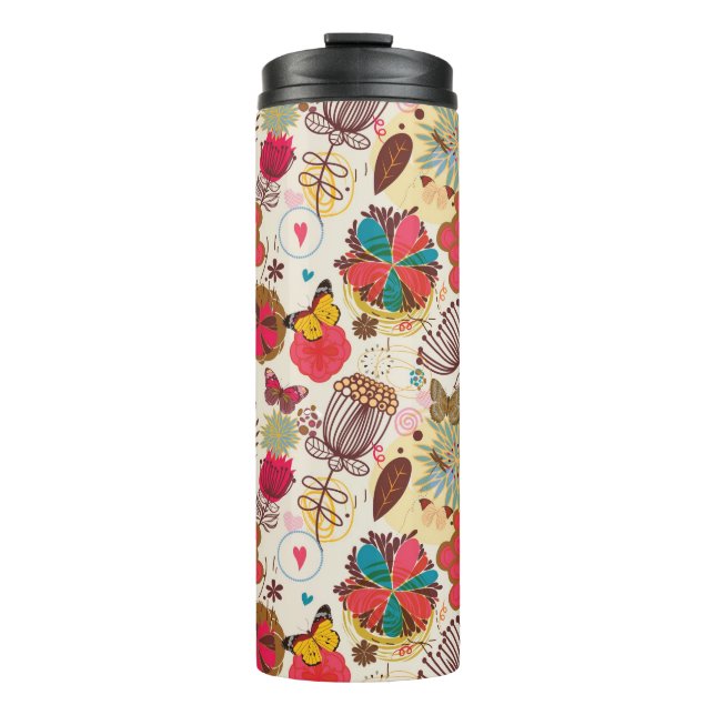 Garrafa Térmica Teste padrão floral no estilo retro 4 (Frente)