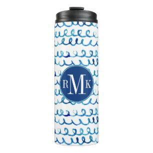 Garrafa Térmica Teste padrão ondulado da aguarela azul pintado m