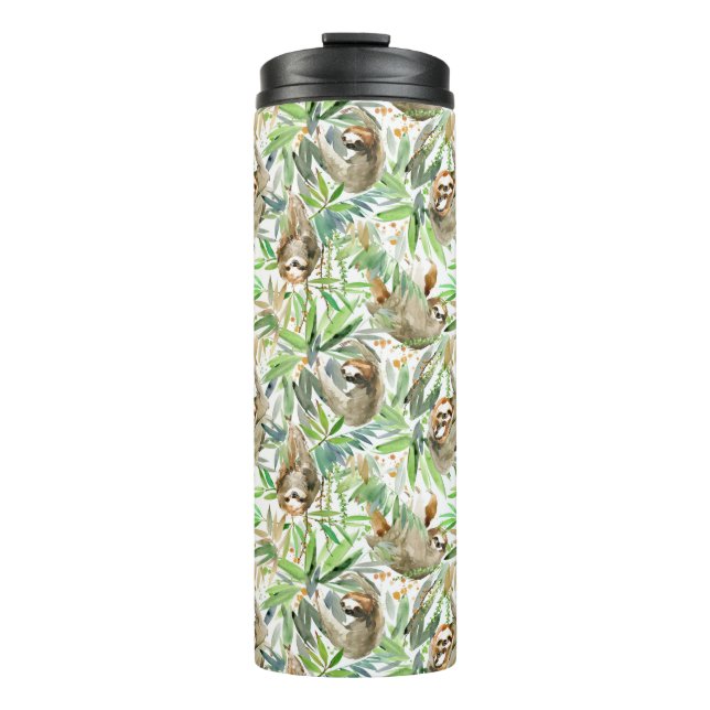 Garrafa Térmica Teste padrão tropical da preguiça da aguarela (Frente)