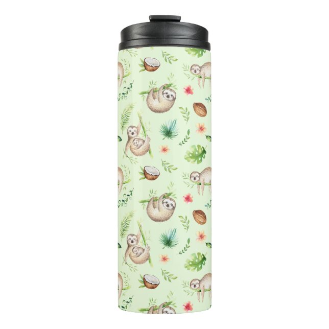 Garrafa Térmica Teste padrão tropical da preguiça do coco (Frente)