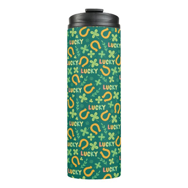 Garrafa Térmica Teste padrão verde AFORTUNADO irlandês (Frente)