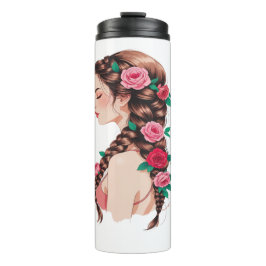 Garrafa Térmica Teto Floral de Cabelo Travado rosa para Mulheres