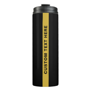 Garrafa Térmica Texto Personalizado Moderno Preto Metálico Dourado