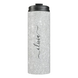 Garrafa Térmica Textura de Brilho Prateado Branco Brilhante Reluze