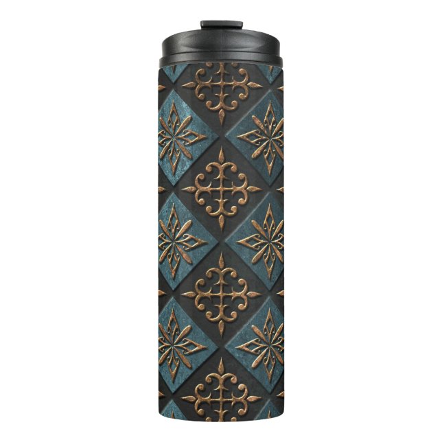 Garrafa Térmica Textura de bronze com padrão de escultura. (Frente)