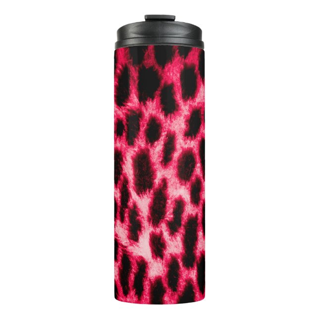 Garrafa Térmica Textura de couro-leopardo com cores pretas e verme (Frente)