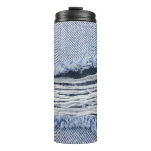 Garrafa Térmica Textura de Jeans rasgados azuis claros