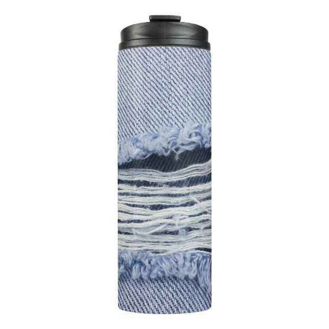 Garrafa Térmica Textura de Jeans rasgados azuis claros (Frente)